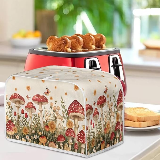 Mushroom Daisy Butterfly Toaster Cover 2 Slice Bread Maker Protectors Covers Waterproof Appliance Toasters Protectors with Handle for Home Kitchen Decor