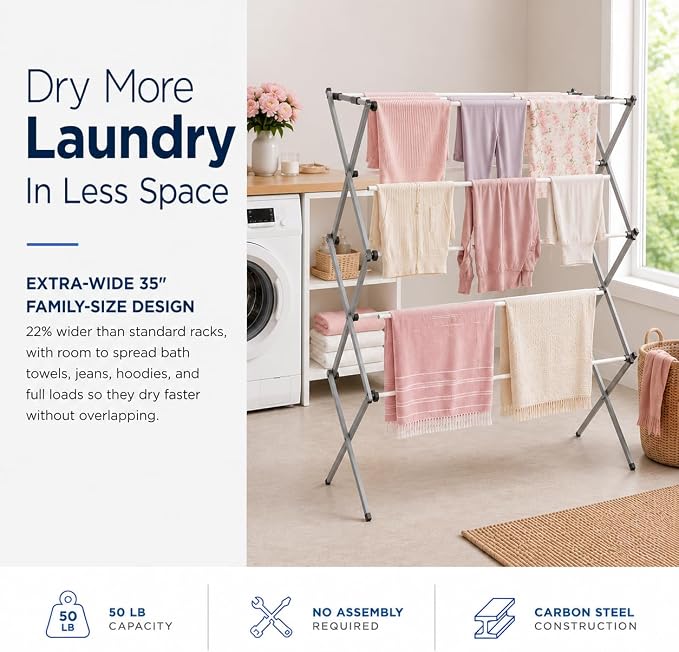 Honey-Can-Do Oversized Clothes Drying Rack, 50 lb - Image 2