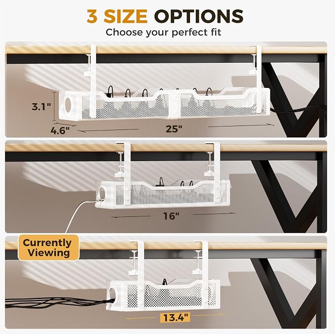2 Pack Under Desk Cable Management Box White, Cinati 26.8" Wire Organizers No - Image 6