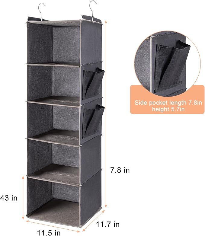 BOOMIBOO Hanging Closet Organize and Shelves, 5-Hanging Shelf（2 Pack, Clothes - Image 3
