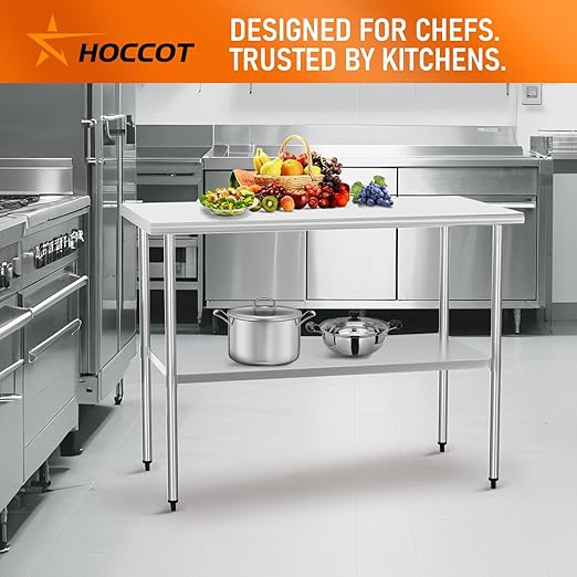 Stainless Steel Table for Food Prep & Work 24 x 48 inches Utility Table with Adjustable Undershelf, Commercial Workstation in Kitchen, Garage, Outdoor BBQ