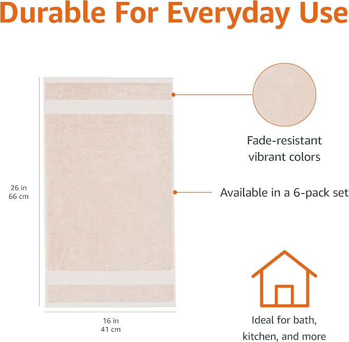 Amazon Basics Fade-Resistant 100% Cotton Hand Towel, Blush Pink - Image 3