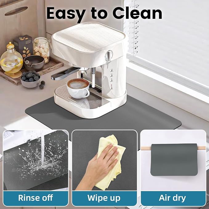PoYang 17x12 Inch Coffee Mat, Small Dish Drying Mat, Stain-Hiding, Non-Slip & - Image 6