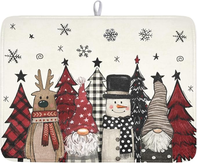 Giwawa Winter Snowman Gnome Dish Drying Mat Xmas Tree Dishes Pad 18"x24" by Giwawa