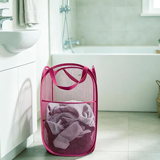 Larpur Popup Laundry Basket, Collapsible Portable Mesh Clothes Washing Laundry - Image 6