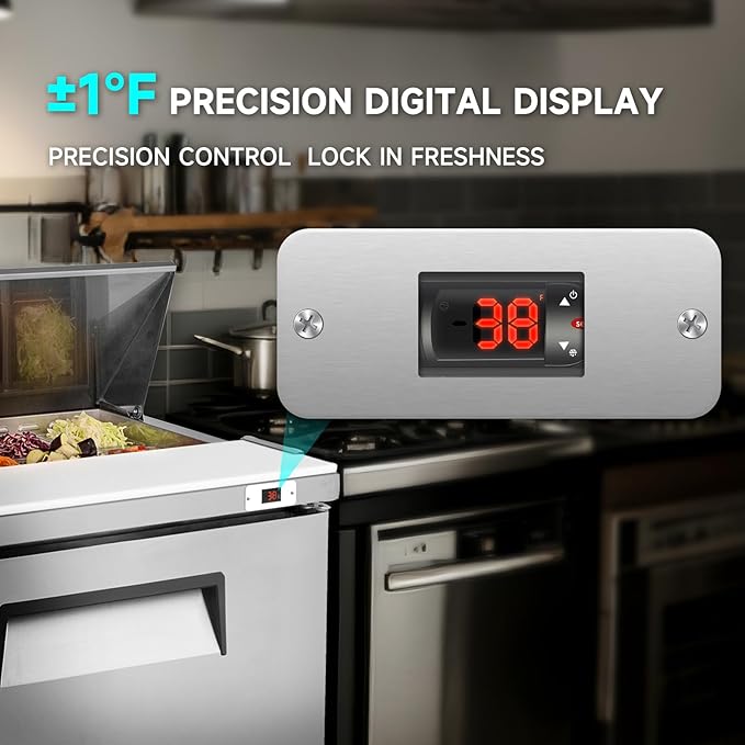 72"W Commercial Sandwich Prep Table Refrigerator - Stainless Steel Door with 18 Pans, 22 Cu.Ft Capacity, Auto Defrost, Digital Temperature Control for Restaurants, Delis, Catering & Convenience Stores