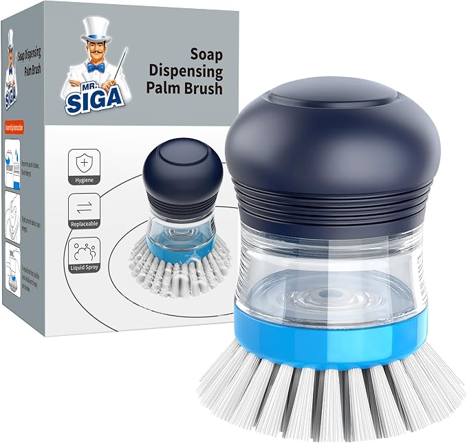MR.SIGA Soap Dispensing Palm Brush, 1 Pack, palm scrubber, palm scrub brush by MRSIGA