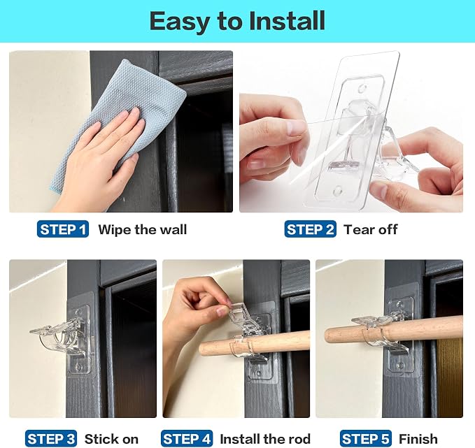 4 Pack No Drill Curtain Rod Brackets, Adhesive Curtain Rod Holders, Curtain Rod - Image 5