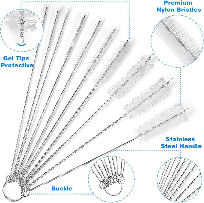 Ixiaoyoo 11 Pcs Cleaning Brushes Set, 8 Inch + 60 Inch Cleaner Brushes | White - Image 2
