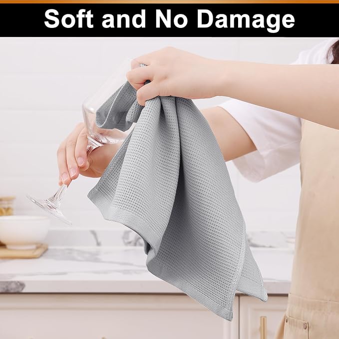 Homaxy 100% Cotton Waffle Weave Kitchen Towels, 8 Pack, Light Grey - Image 4