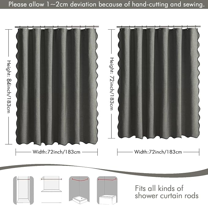 MIULEE 72"x84" Extra Long Scalloped Linen Shower Curtain Charcoal Grey - Image 6