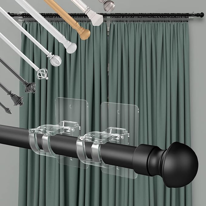 4 Pieces Self Adhesive Curtain Rod Bracket, Universal Plastic Curtain Rod - Image 6