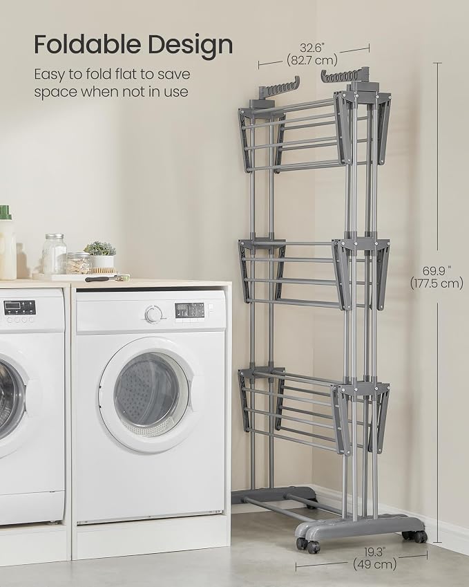 SONGMICS Clothes Drying Rack 4-Tier, Foldable Laundry Rack, Steel | Indoor - Image 7
