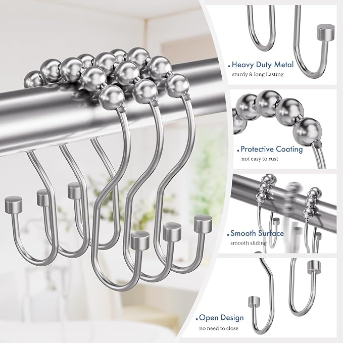 Bathway Shower Curtain Hooks Chrome Shower Curtain Rings - Image 2