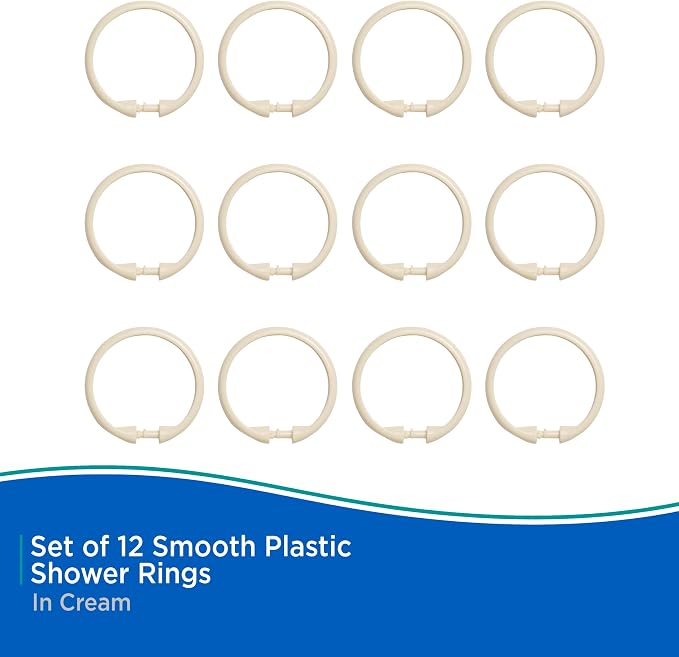 Kenney - Shower Curtain Rings, Rust-Proof Plastic Hooks - Image 6