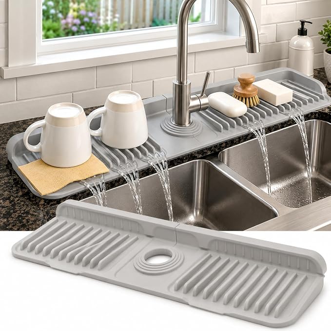 23" Extra Long Silicone Faucet Handle Drip Catcher Tray, 7° Sloped Self by Unknown