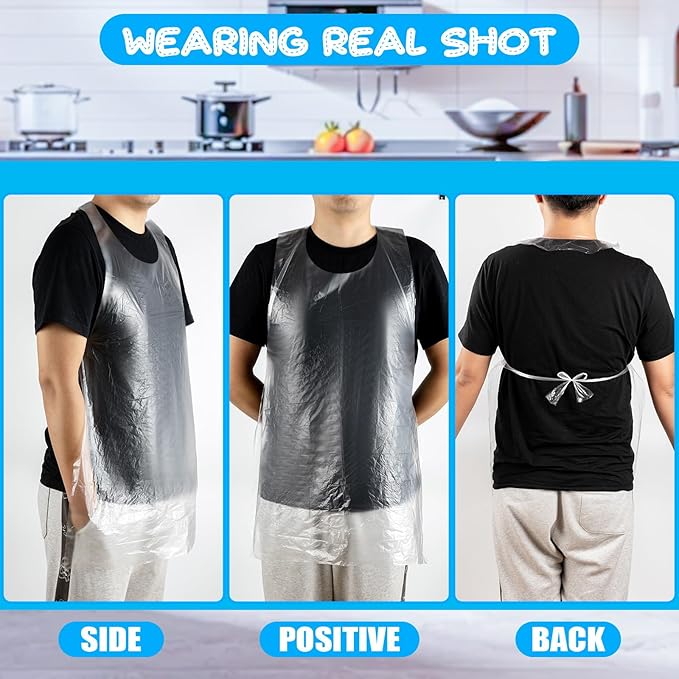 100Pcs Disposable Aprons for Adults, Plastic Aprons for Cooking, Waterproof Apron for Adults Painting Housework Picnic Party Etc