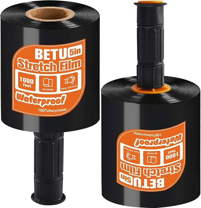 Black Stretch Film Shrink Wrap for Moving Supplies x 1000ft, Industrial by BETU