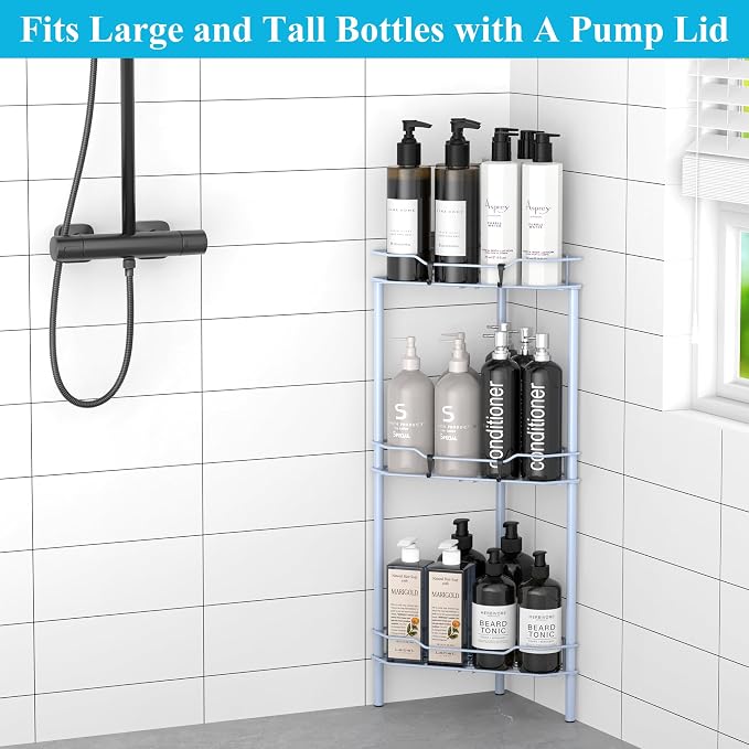 HuggieGems Metal Floor Standing Corner Shower Caddy, 3 Tier - Image 4