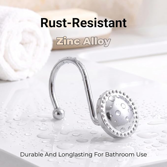 Shower Curtain Hooks, Rust-Resistant Decorative Rings, Chrome | Heavy-Duty - Image 7