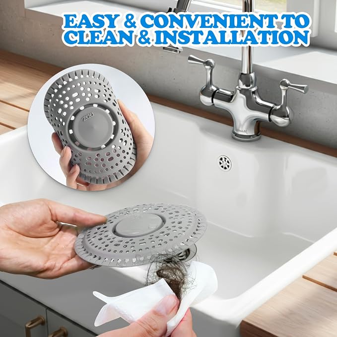 Shower Drain Hair Catcher Silicone Flat Floor Strainer Protector | Gray - Image 6