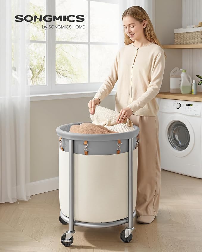 SONGMICS Laundry Basket with Wheels, 29 Gal., Steel Frame, Removable Bag - Image 2