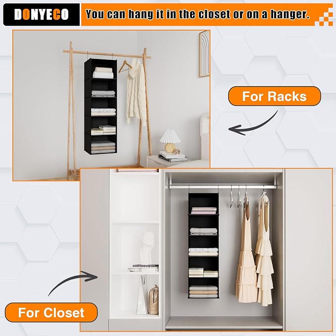Hanging Closet Organizer 5-Shelf, Oxford Fabric Wardrobe Storage, shoes & - Image 4