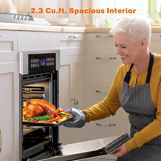 Empava 24 Inch Electric Single Wall Oven with 10 Cooking Modes, Convection Fan and Rotisserie, Screen Touch Control, Stainless Steel