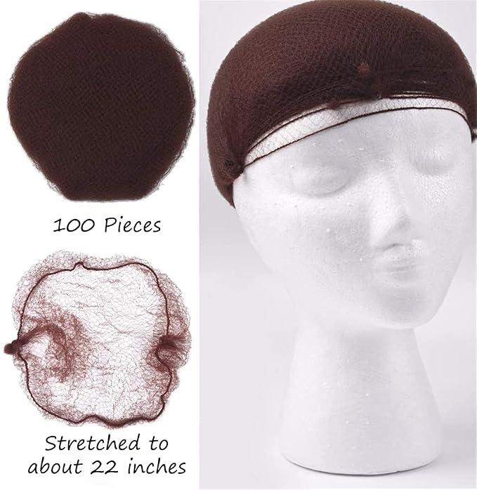 Hair Net 100 Pcs, Smilco 22 Inches Hair Nets Elasticity Invisible Elastic Mesh for Food Services, Ballet Bun, Sleeping, Women and Wig (100,Brown)