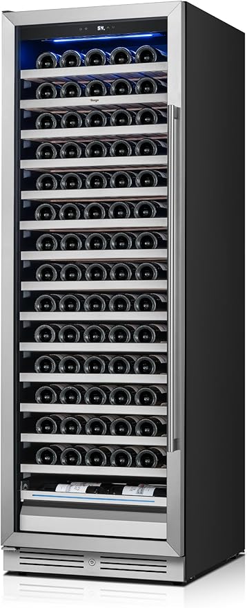 Yeego 24 Inch Wine Fridge Cooler - 165 Bottles Wine Cooler with Glass Door, 40-65℉ Built-In or Freestanding Wine Refrigerator with Door Lock and 2 Color LED for Kitchen Bar Office (Left-Hinged)