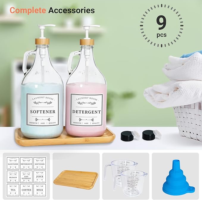 2 Pcs Glass Laundry Detergent Dispenser Bottle, 64 oz - Image 4