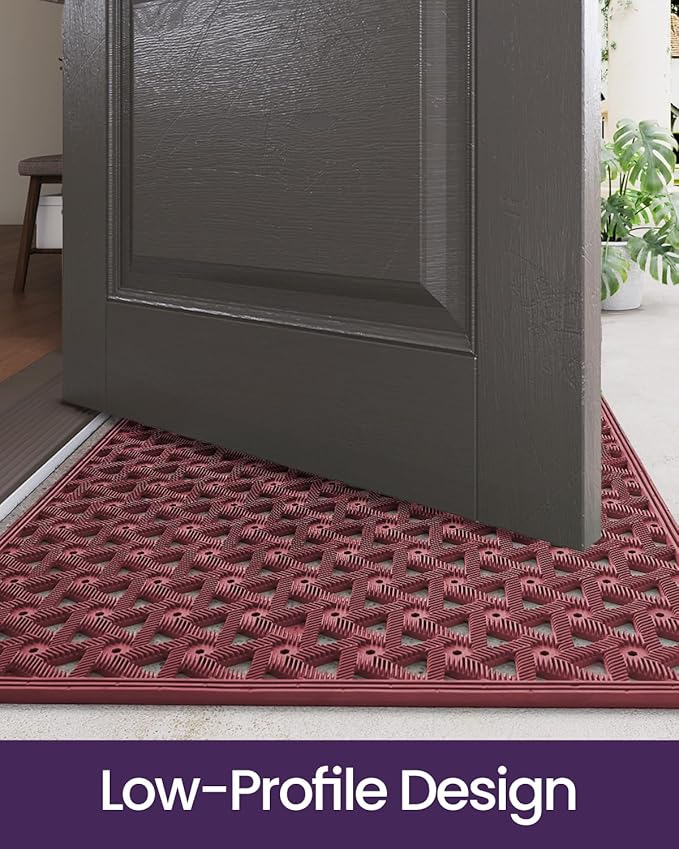 DEXI Front Door Mat Outside Entrance Rubber 24x36, Welcome Floor Doormat Heavy Duty Non Slip, Dirt Trapper Waterproof Exterior Entry Mats All Weather for Patio Entryway Drainage, Red