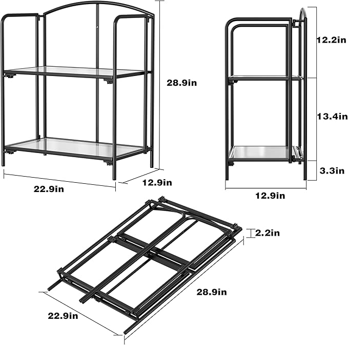 Crofy No Assembly Folding Bookshelf for Living Room, 2 Tier Black Collapsible Book Shelf for Home Office, Portable Bookcase Storage Organizer