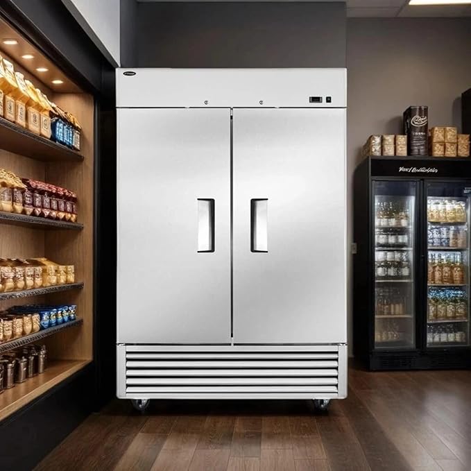 Commercial Refrigerator with Double Solid Doors, 49 cu.ft Stainless Steel Reach-in Merchandiser Upright Freezerless Refrigerator for Restaurant, Bar, Shop, Residential Beverages and Drinks