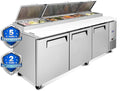 93" Commerical Pizza-Sandwich Prep Table Refrigerator - 3 Door Stainless Steel Refrigerator, 31 Cu.ft Capacity, Low Noise, Adjustable Shelves, Auto Defrost, Digital Temp Control