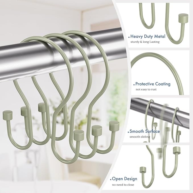 Bathway Sage Green Shower Curtain Hooks Shower Curtain Rings - Image 2