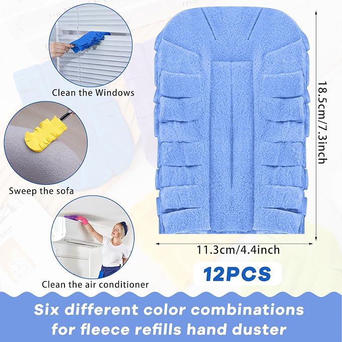 Zubebe 12 Pcs Reusable Duster Refills Fleece, Bright Color | Soft Polyester - Image 2