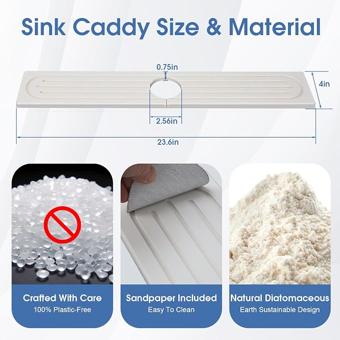 Drying Stone Faucet Mat for Kitchen Sink, 23.9 Inch Long Kitchen Sink Splash - Image 3