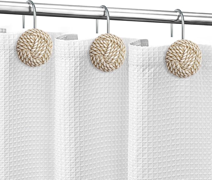 Sunlit Boho Knots Shower Curtain Hooks, Home Decorative Shower Curtain Rings - Image 2