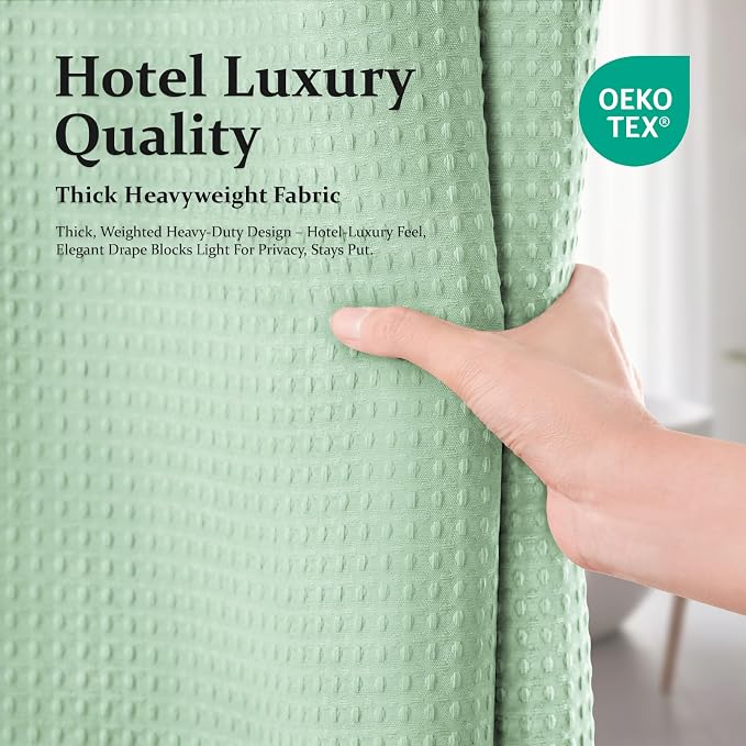 Dynamene Extra Long Waffle Shower Curtain 256 GSM Fabric 72"x84" Mint Green - Image 6
