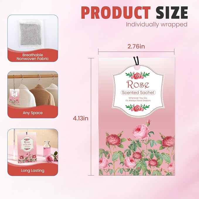 FURWEY 16 Packs Rose Scented Sachets, Long Lasting Sachet Bag - Image 2