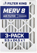 Filter King 9.5x24.5x1 Air Filter | 3-PACK | MERV 8 HVAC Pleated A/C Furnace Filters | MADE IN USA | Actual Size: 9.5 x 24.5 x .75"