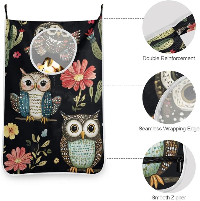 Black Owls Cactus Butterfly Hanging Laundry Hamper Door Hampers Bag Basket - Image 5
