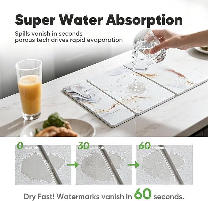 Stone Drying Mat for Kitchen Counter, Quick Diatomaceous Earth Mats for Dishes - Image 3