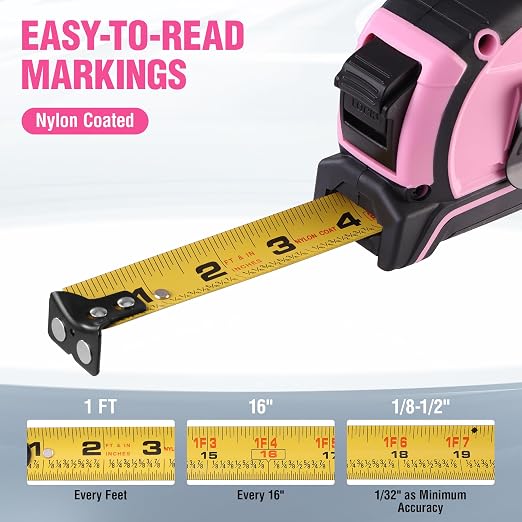 WORKPRO 25FT Pink Tape Measure, Dual Lock Measuring Tape - Image 7