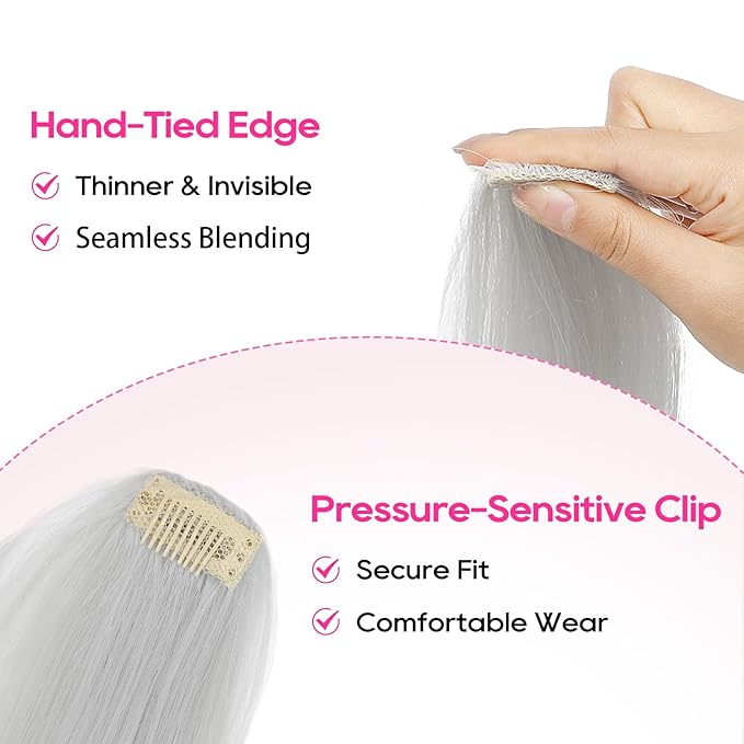 REECHO Clip in Hair Volumizer, Short Thick Clip in Hairpieces Adding Extra Hair Volume Extensions for Women with Thin Fine (Silver, 8 Inch(Pack of 4))