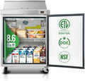 29" W Commercial Refrigerators Sandwich Salad Prep Table, 8.6 Cu.Ft Stainless Steel Food Prep Fridge with 8 Pans, Adjustable Shelves, Auto Defrost, Good Choice for Poke Bowl Shops, Delis, Food Truck