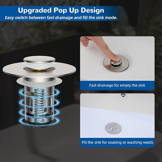 Hibbent 2 PCS Upgraded 3 in 1 Bathroom Sink Drain Strainer, Pop Up Stopper | - Image 6