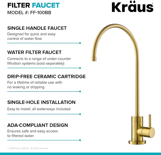 KRAUS Purita 100% Lead-Free Kitchen Water Filter Faucet in Brushed Brass - Image 3