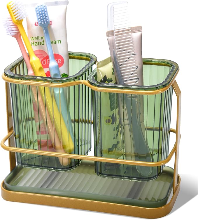 KONE Green Toothbrush Holders for Bathrooms, 2 Cups Toothbrush Holders Wall by KONE
